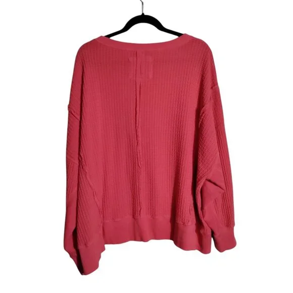 American Eagle Women’s Oversized Big Hug Waffle Crew Neck Sweatshirt Large - Picture 2 of 9